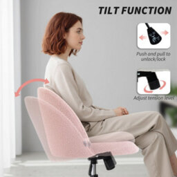 Homcom Desk Chair, Fluffy Swivel Office Chair For Makeup Vanity, Light Pink - thumbnail 5