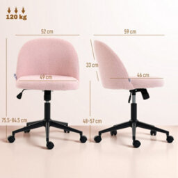 Homcom Desk Chair, Fluffy Swivel Office Chair For Makeup Vanity, Light Pink - thumbnail 3