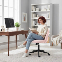 Homcom Desk Chair, Fluffy Swivel Office Chair For Makeup Vanity, Light Pink - thumbnail 8