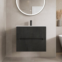 Aveli 600mm Bathroom Cloakroom Vanity Unit Basin Sink Wall Hung Fluted Black Unit