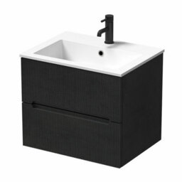 Affine 600mm Bathroom Cloakroom Vanity Unit Basin Sink Wall Hung Fluted Black Unit - thumbnail 4