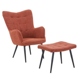 Aldbury Copper Bouclé Armchair With Matching Footstool - Black Metal Legs - thumbnail 2