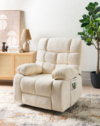 Beliani Electric Recliner Chair Ares Fabric Light Beige - thumbnail 2