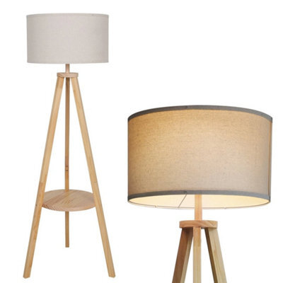 Tripod Floor Lamp With Storage Shelf Wooden Living Room - image 1