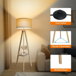 Tripod Floor Lamp With Storage Shelf Wooden Living Room - thumbnail 3
