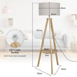 Tripod Floor Lamp With Storage Shelf Wooden Living Room - thumbnail 2