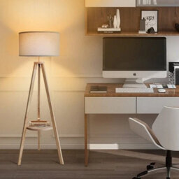 Tripod Floor Lamp With Storage Shelf Wooden Living Room - thumbnail 4