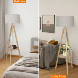 Tripod Floor Lamp With Storage Shelf Wooden Living Room - thumbnail 6