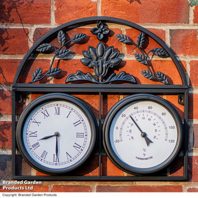 Garden Gear Highgrove Garden Wall Clock & Thermometer Black Metal Design - image 1