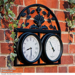 Garden Gear Highgrove Garden Wall Clock & Thermometer Black Metal Design - thumbnail 2