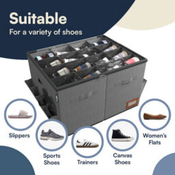 Tydi Shoe Storage Box 3 Pack - Grey Ultra Stiff Organiser With Clear Zip Cover And 16 Compartments - Stackable Shoe Storage - thumbnail 3