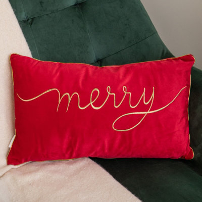 Samuel Alexander 49Cm Red Merry Christmas Cushion With Gold Lettering & Trim - image 1