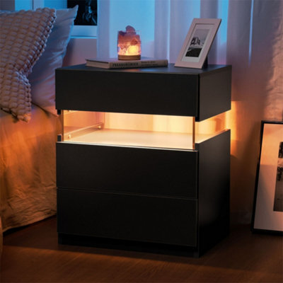 Abrihome Led Nightstands, Acrylic Board Led Bedside Tables For Bedroom End Table,  With 3 Drawer Dresser, Black - image 1