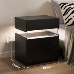 Abrihome Led Nightstands, Acrylic Board Led Bedside Tables For Bedroom End Table,  With 3 Drawer Dresser, Black - thumbnail 3