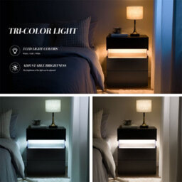 Abrihome Led Nightstands, Acrylic Board Led Bedside Tables For Bedroom End Table,  With 3 Drawer Dresser, Black - thumbnail 2