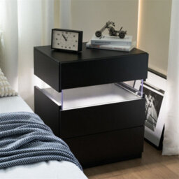 Abrihome Led Nightstands, Acrylic Board Led Bedside Tables For Bedroom End Table,  With 3 Drawer Dresser, Black - thumbnail 6