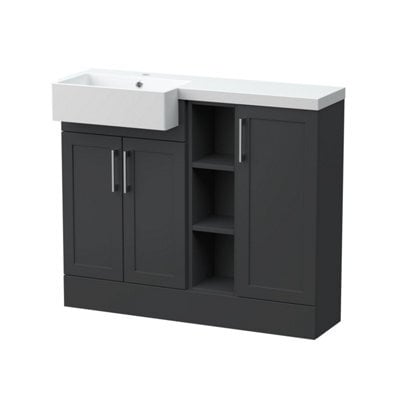 Balterley Pirehill Traditional Floor Standing Compact 3 Door Combination Vanity Unit With Shelves And Basin, Left Hand, 1000mm, Dark Grey - image 1