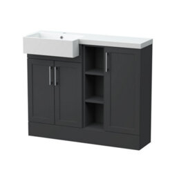 Balterley Pirehill Traditional Floor Standing Compact 3 Door Combination Vanity Unit With Shelves And Basin, Left Hand, 1000mm, Dark Grey - thumbnail 1