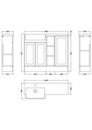 Balterley Pirehill Traditional Floor Standing Compact 3 Door Combination Vanity Unit With Shelves And Basin, Left Hand, 1000mm, Dark Grey - thumbnail 2
