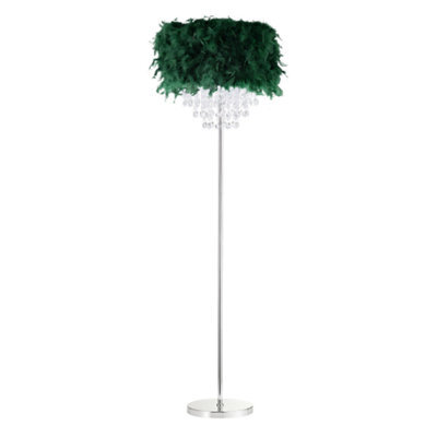 Happy Homewares Chandelier Style Forest Green Feather Floor Lamp With Waterfall Drops - image 1