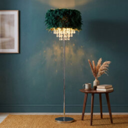 Happy Homewares Chandelier Style Forest Green Feather Floor Lamp With Waterfall Drops - thumbnail 4