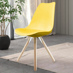 Fusion Living Soho Yellow Plastic Dining Chair With Pyramid Light Wood Legs - thumbnail 2