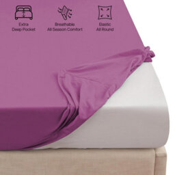 "Ameha Fitted Sheet-40Cm Extra Deep Pocket Elastic Corners Soft Microfiber Fitted Sheet 16"" (Purple, Super King 180X200Cm)" - thumbnail 4