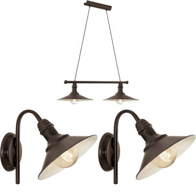 Vintage-Inspired Ceiling Pendant And Wall Light Set With Antique Metal Shade - image 1