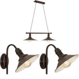 Vintage-Inspired Ceiling Pendant And Wall Light Set With Antique Metal Shade - thumbnail 1