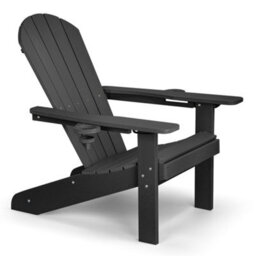 Vonhaus Black Adirondack Chair, Reclining Slatted Garden Chair, Weather Resistant Hdpe Outdoor Armchair For Patio, Westport - thumbnail 1