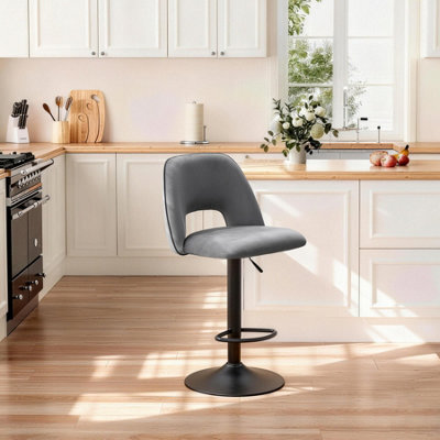 Sonara Adjustable Upholstered Velvet Bar Stools With Gas-Lift, Swivel And Footrest - image 1