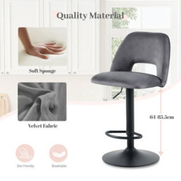 Sonara Adjustable Upholstered Velvet Bar Stools With Gas-Lift, Swivel And Footrest - thumbnail 4