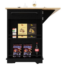 Btm Kitchen Island 151.5X60X91.7Cm, Removable Partitions, Worktop Cabinet   Dining Trolley, Black - thumbnail 6