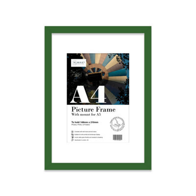 A4 Green Picture Frame With Mount For A5 (14.8 X 21Cm - 5.8 X 8.3In) Poster, Photo, Artwork, Or Print. - image 1
