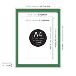 A4 Green Picture Frame With Mount For A5 (14.8 X 21Cm - 5.8 X 8.3In) Poster, Photo, Artwork, Or Print. - thumbnail 2