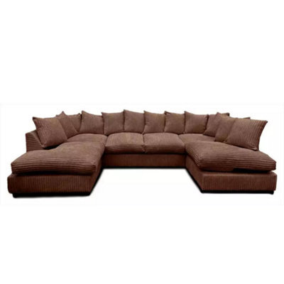 BlissFurniture Ltd Bliss Furniture's Jumbo U Shaped Scatter Back Sofa In Brown Color Seats 6 To 7 People, Memory Foam Comfort, Removable Covers