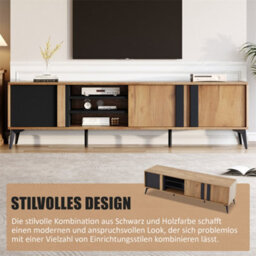 Abrihome Tv Stand, Tv Cabinet For Up To 80 Inch Tv, Tv Table With 3 Storage Compartments & 3 Open Shelves - thumbnail 5