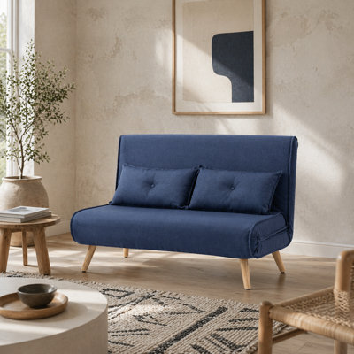 Wyld Haus Roluzi Linen-Look Dark Blue 2-Seater Sofa Bed With Click-Clack Mechanism And 21Cm Foam Mattress - image 1
