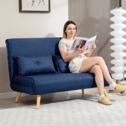 Wyld Haus Roluzi Linen-Look Dark Blue 2-Seater Sofa Bed With Click-Clack Mechanism And 21Cm Foam Mattress - thumbnail 3