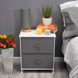 Fwstyle White 2 Drawer Bedside Chest Of Drawers Fabric Storage Unit - thumbnail 1