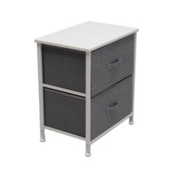 Fwstyle White 2 Drawer Bedside Chest Of Drawers Fabric Storage Unit - thumbnail 2