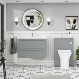 Royal Bathrooms Elmore 800mm Wall Hung 2 Drawer Bathroom Vanity Unit With Traditional Ceramic Basin Sink - Matt Pebble Grey - thumbnail 4