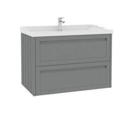 Royal Bathrooms Elmore 800mm Wall Hung 2 Drawer Bathroom Vanity Unit With Traditional Ceramic Basin Sink - Matt Pebble Grey - thumbnail 6
