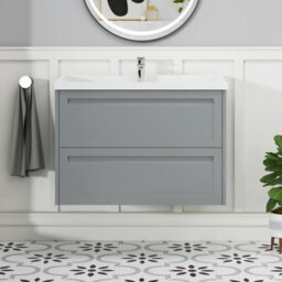 Royal Bathrooms Elmore 800mm Wall Hung 2 Drawer Bathroom Vanity Unit With Traditional Ceramic Basin Sink - Matt Pebble Grey - thumbnail 3