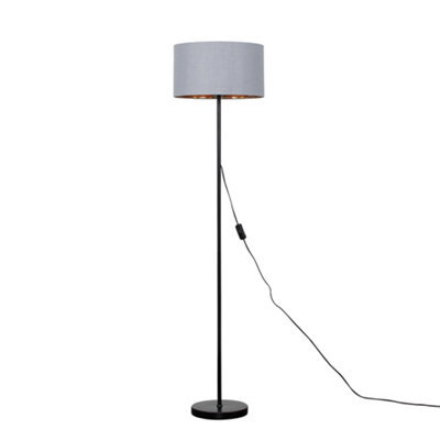 Valuelights Charles Black Floor Lamp With Grey & Gold Inner Shade And Bulb - image 1