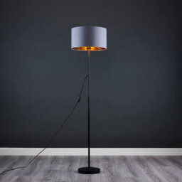 Valuelights Charles Black Floor Lamp With Grey & Gold Inner Shade And Bulb - thumbnail 4