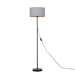 Valuelights Charles Black Floor Lamp With Grey & Gold Inner Shade And Bulb - thumbnail 1