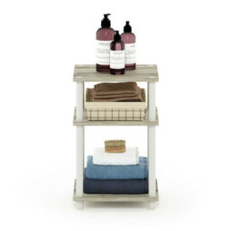 Walplus Furinno Just 3-Tier Turn-N-Tube End Table, Sonoma Oak/white Side Table - thumbnail 1