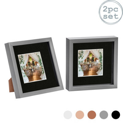 "Nicola Spring 8 X 8"" Photo Frames - Grey/black Mount - 3D Picture Frame Box Portrait Display Case (4 X 4"" Mount) Set Of 2" - image 1