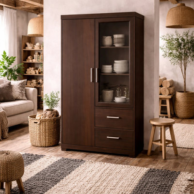 Wyld Haus Sonderborg Dark Mahogany Display Cabinet 2 Doors 3 Drawers 1520 X 800 X 378 mm - image 1